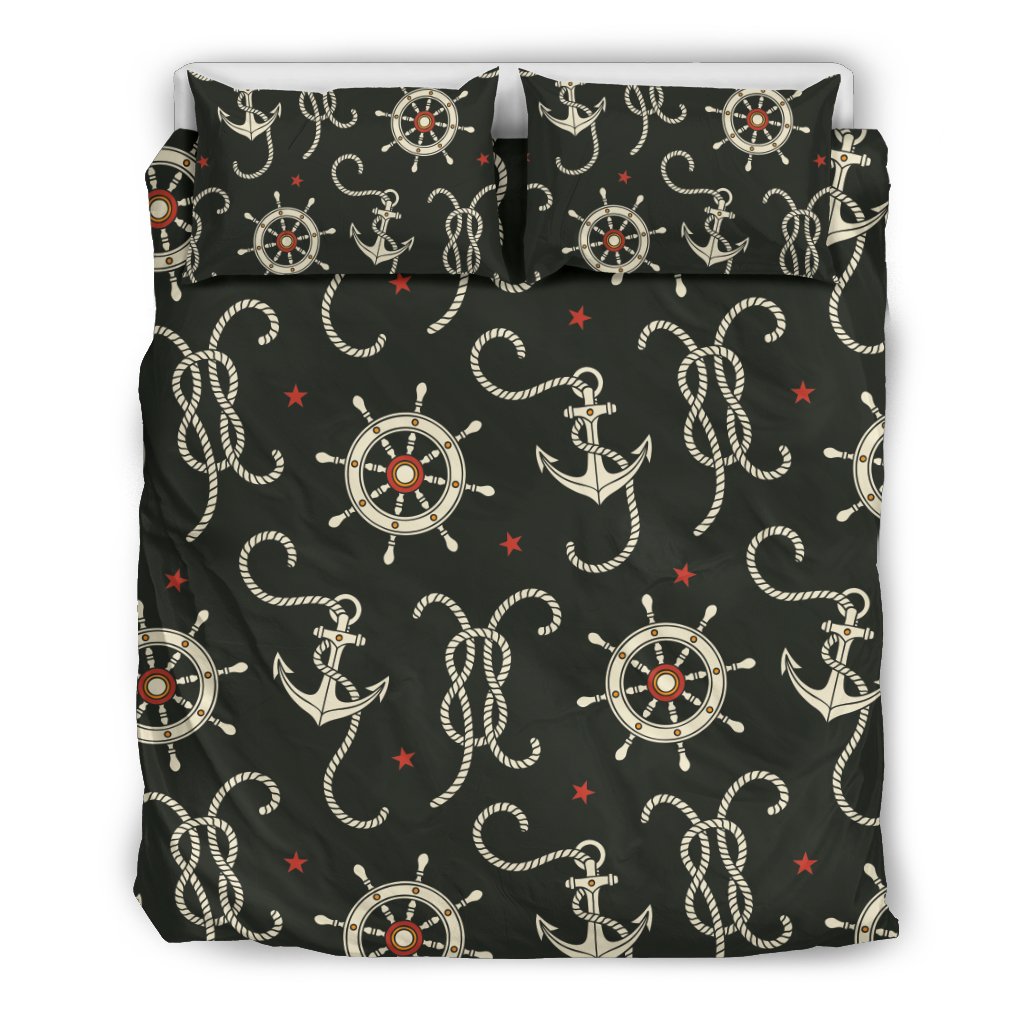 Anchor Nautical Pattern Print Duvet Cover Bedding Set-grizzshop