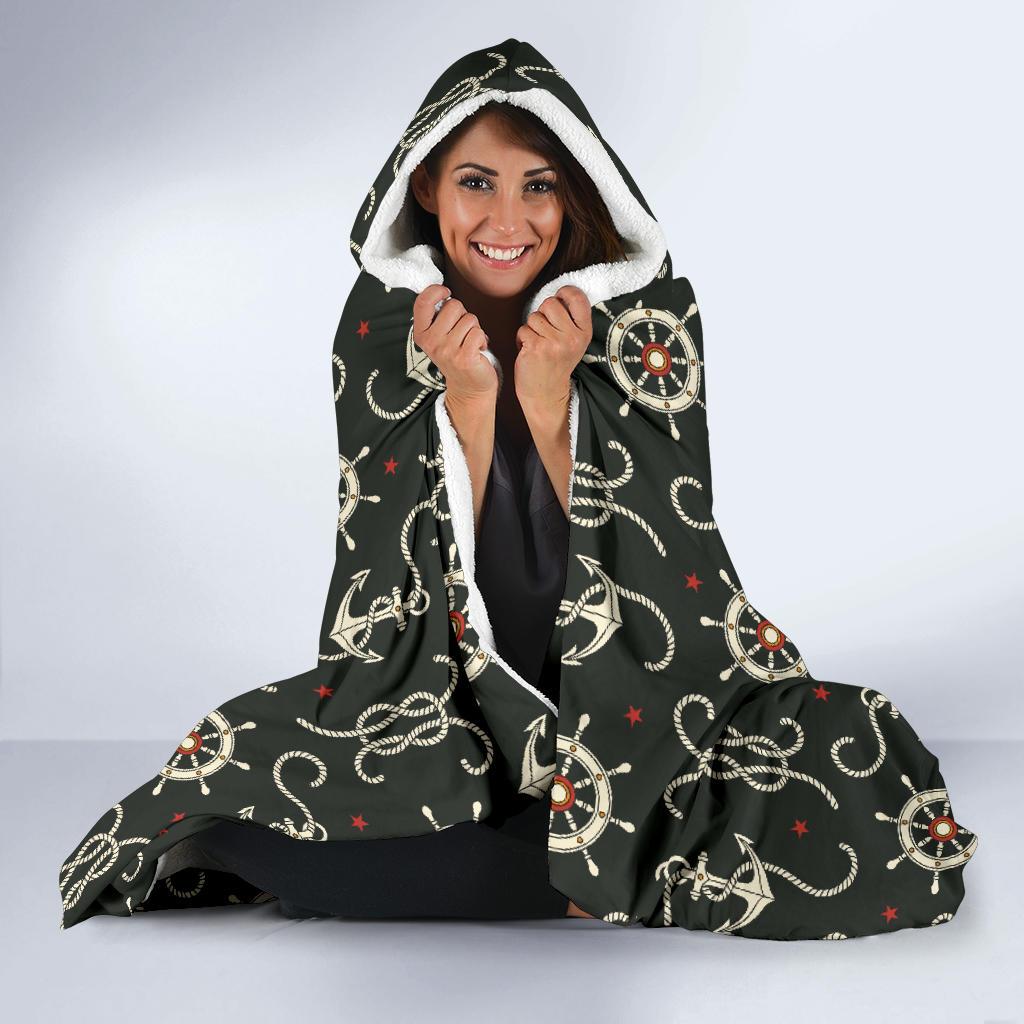 Anchor Nautical Pattern Print Hooded Blanket-grizzshop