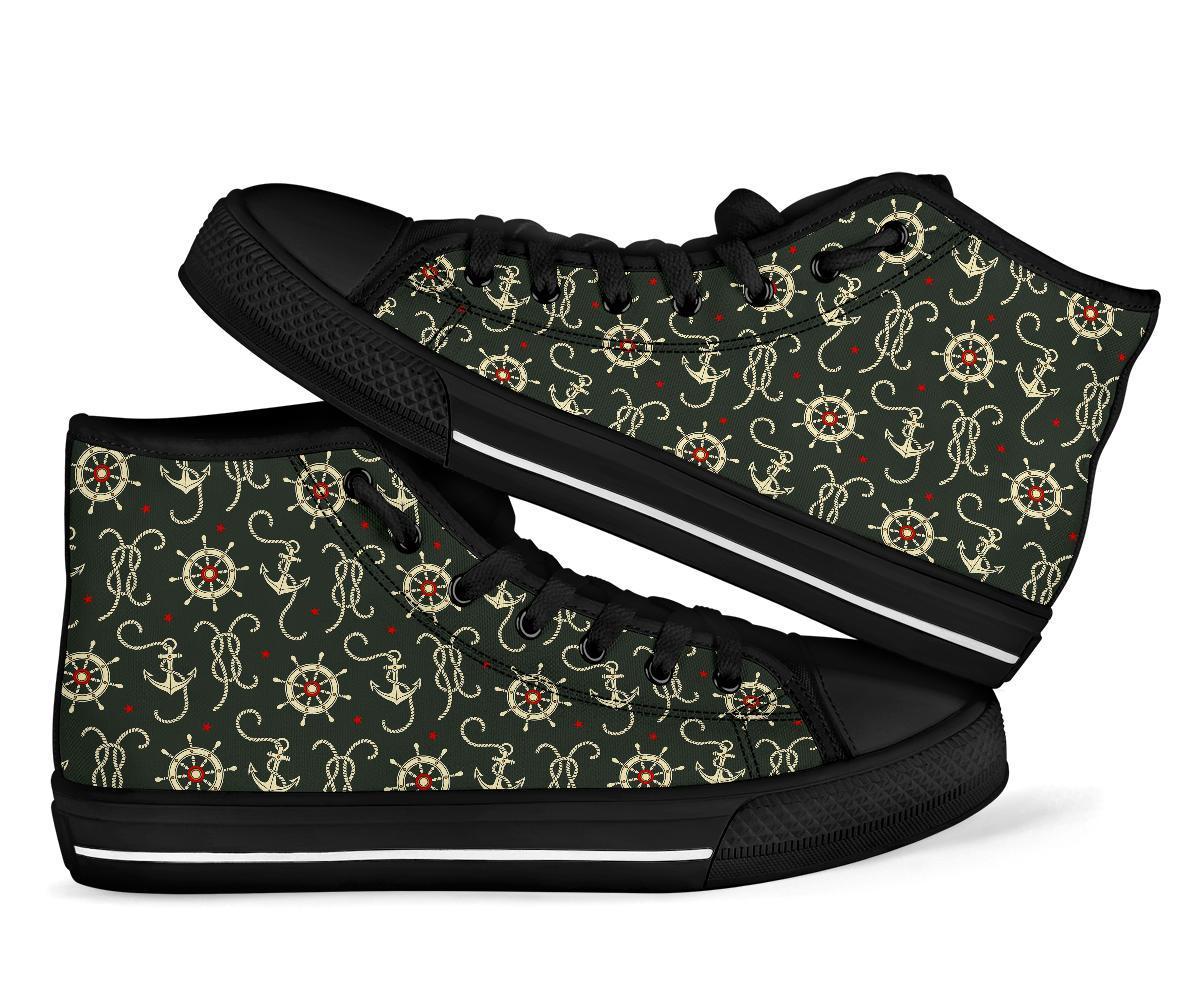 Anchor Nautical Pattern Print Men Women's High Top Shoes-grizzshop