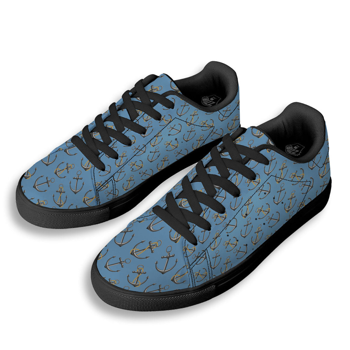 Anchor Nautical Print Pattern Black Low Top Sneakers-grizzshop
