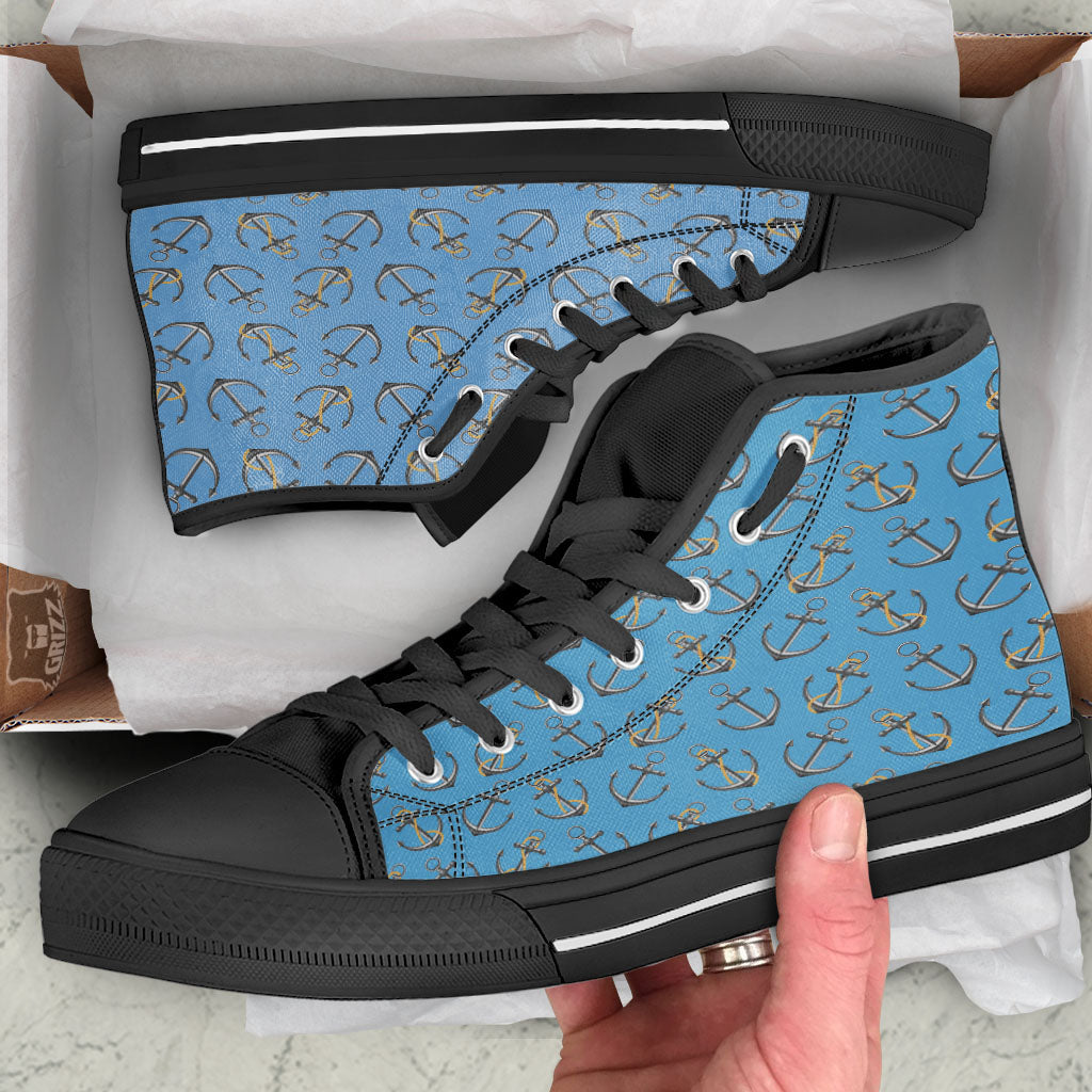 Anchor Nautical Print Pattern High Top Shoes-grizzshop
