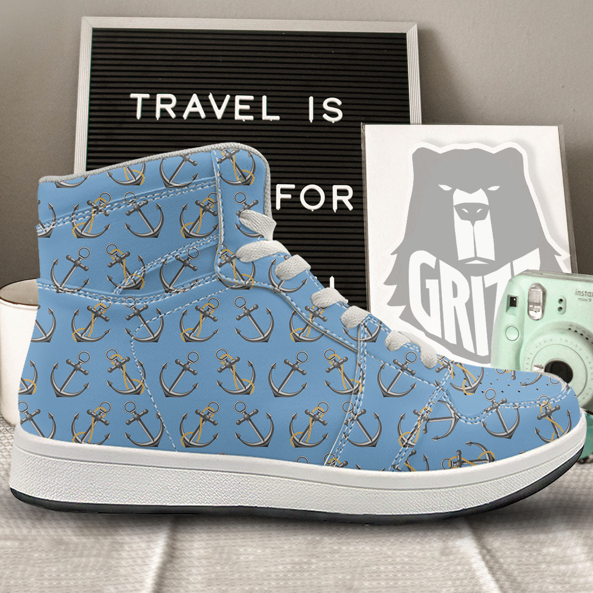 Anchor Nautical Print Pattern High Top Sneakers-grizzshop