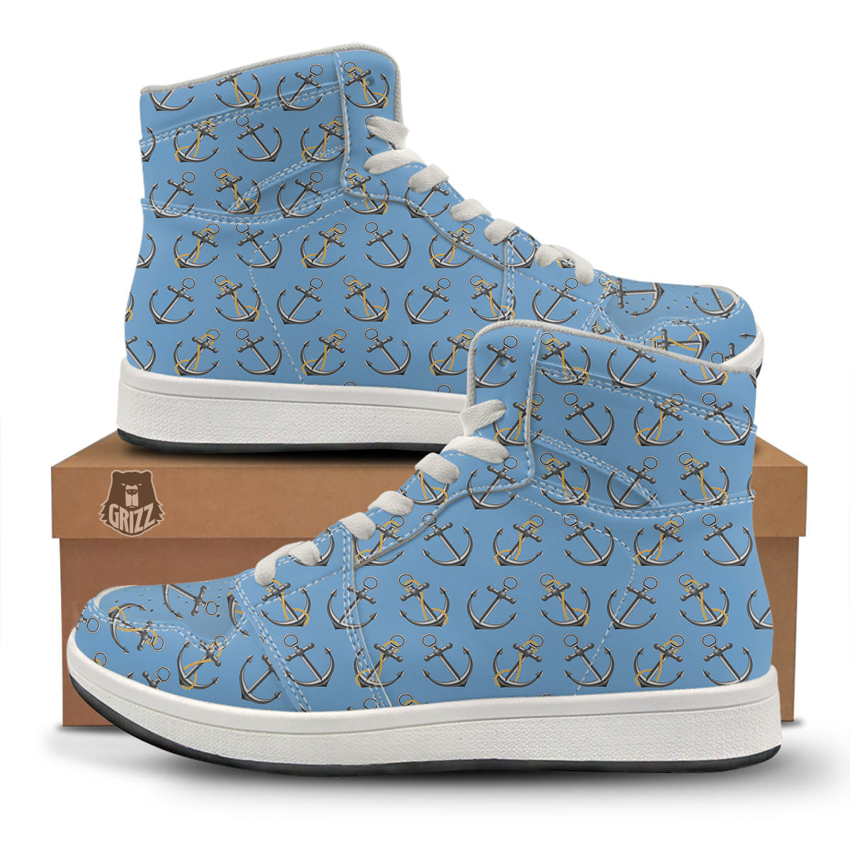 Anchor Nautical Print Pattern High Top Sneakers-grizzshop