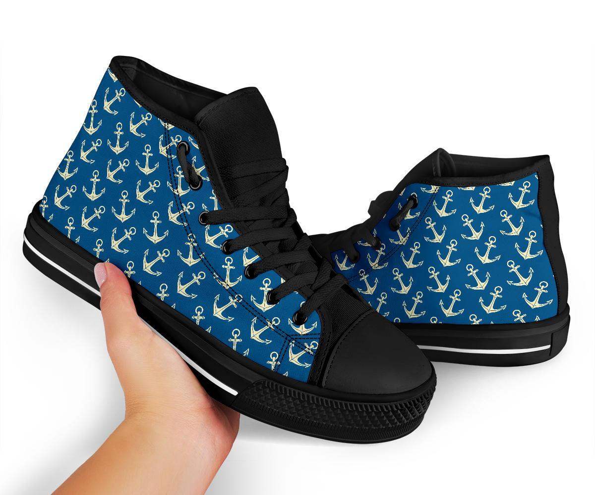 Anchor Nautical Print Pattern Men Women's High Top Shoes-grizzshop