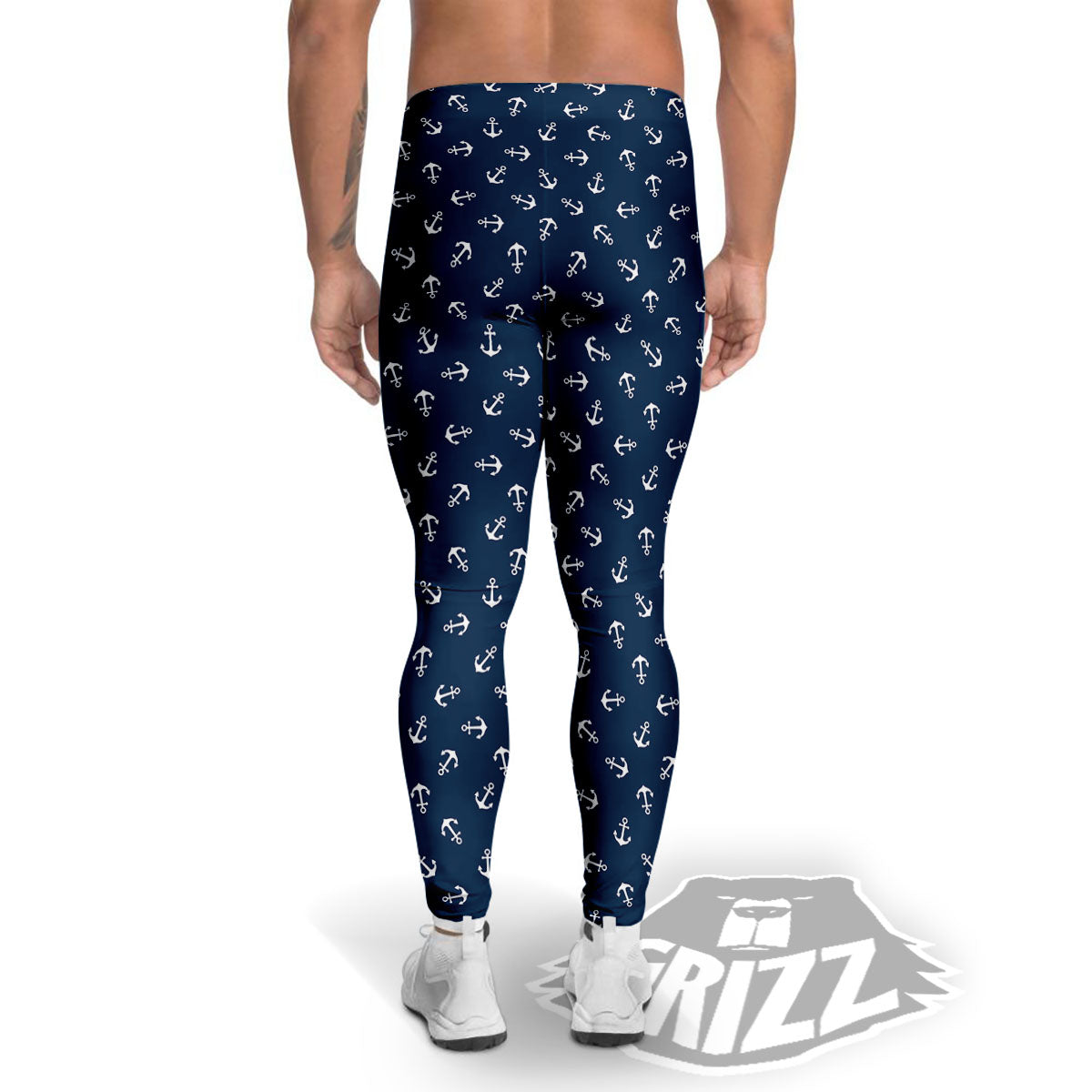 Anchor White And Blue Print Pattern Men's Leggings-grizzshop
