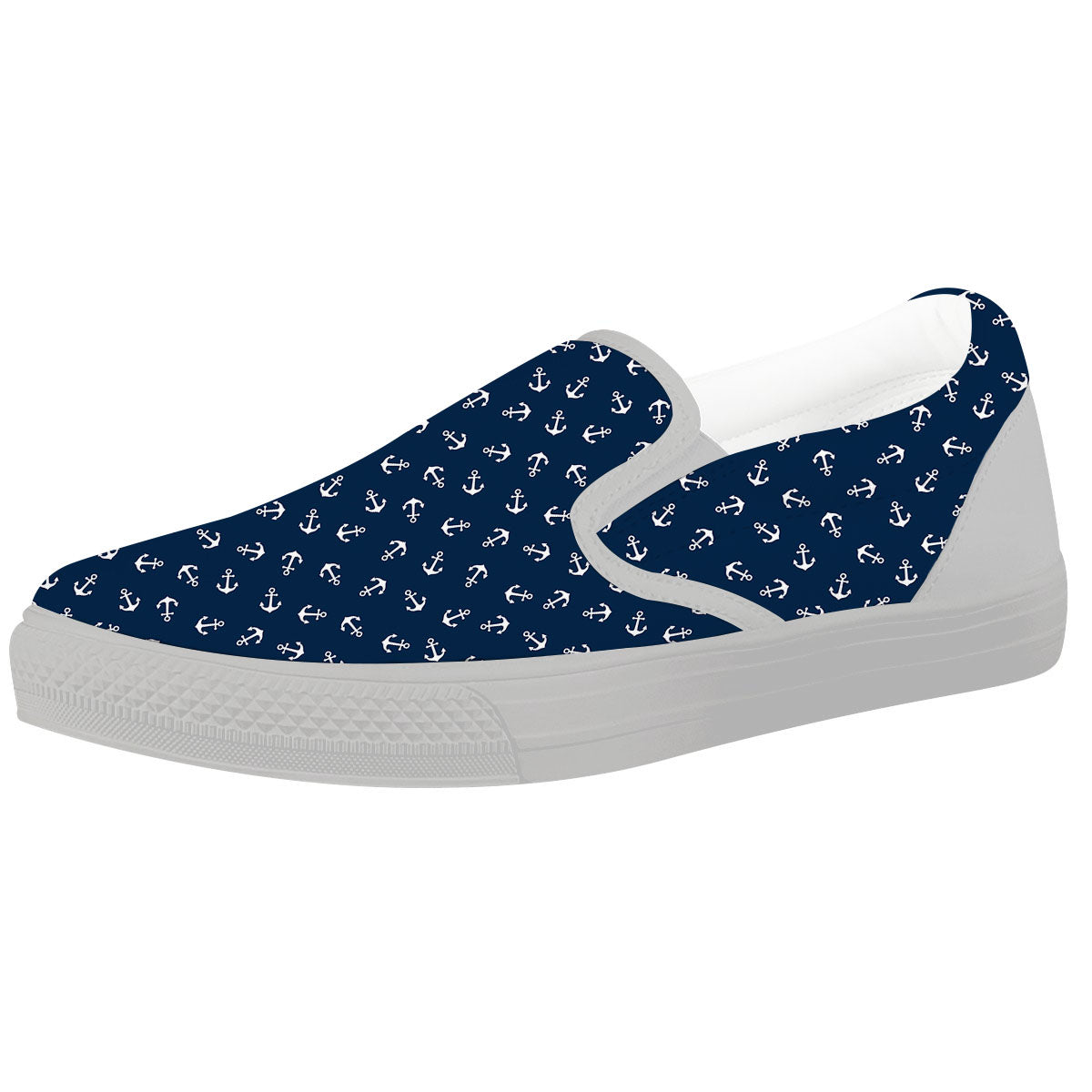 Anchor White And Blue Print Pattern White Slip On Shoes-grizzshop