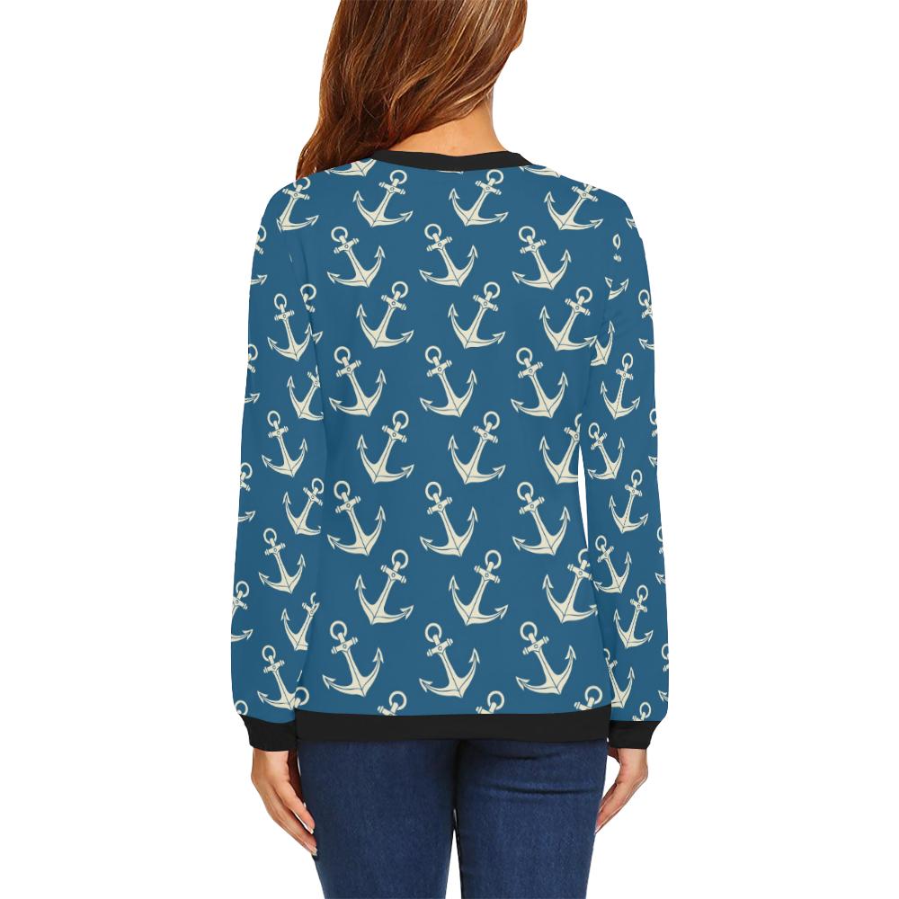 Anchor Nautical Print Pattern Women Crewneck Sweatshirt-grizzshop