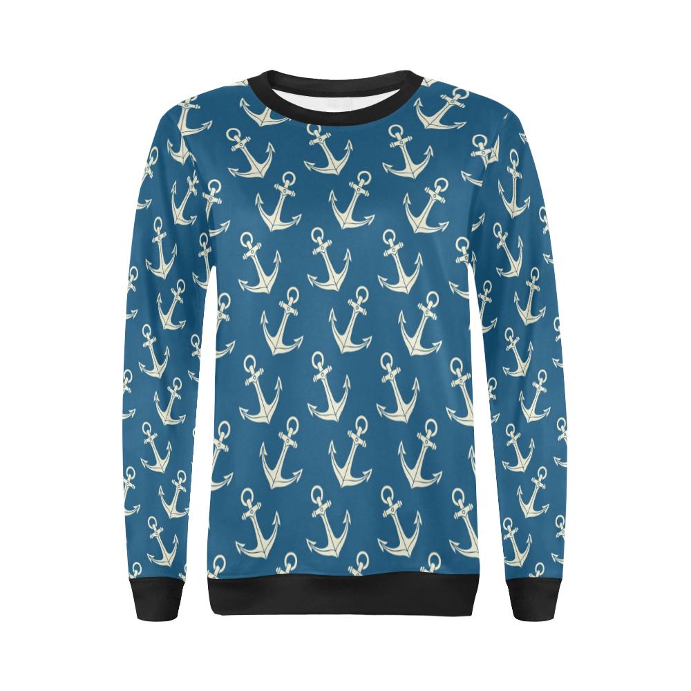 Anchor Nautical Print Pattern Women Crewneck Sweatshirt-grizzshop