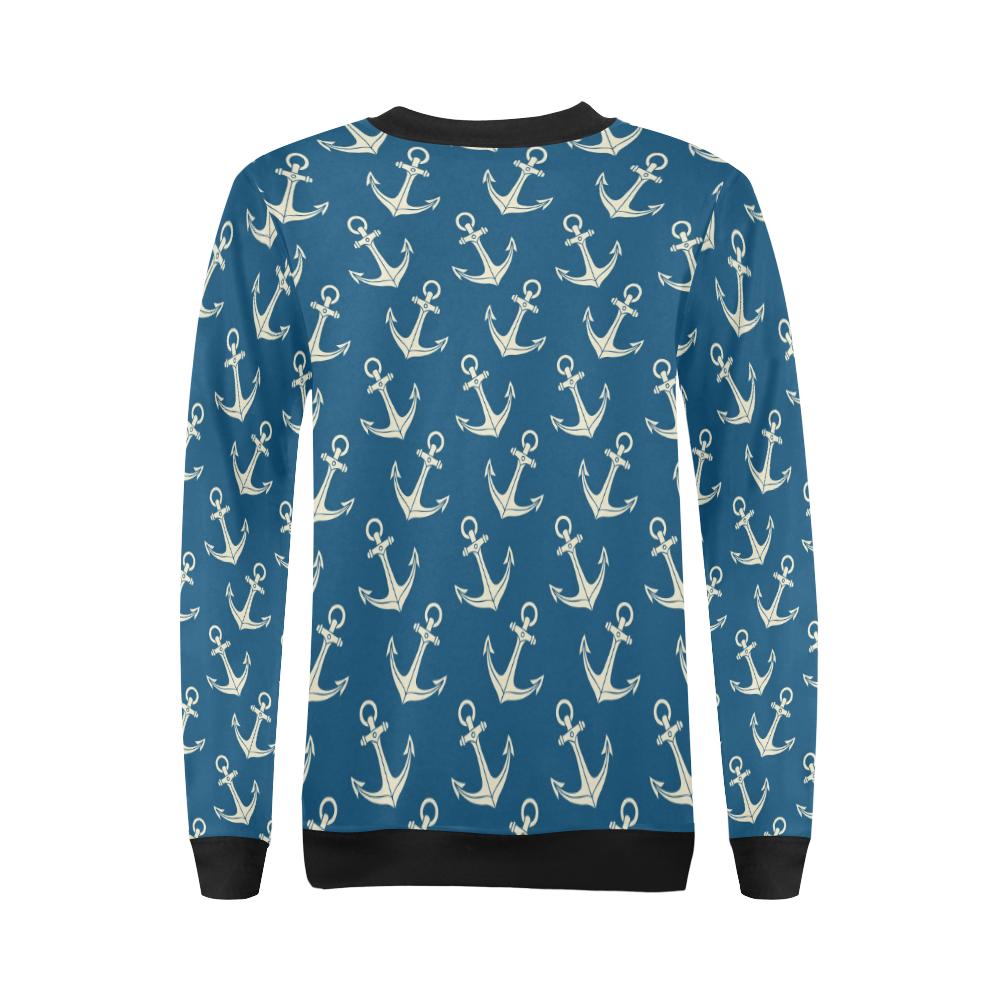 Anchor Nautical Print Pattern Women Crewneck Sweatshirt-grizzshop