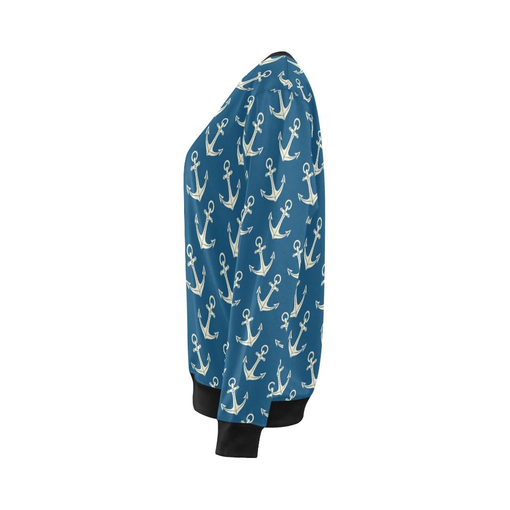 Anchor Nautical Print Pattern Women Crewneck Sweatshirt-grizzshop