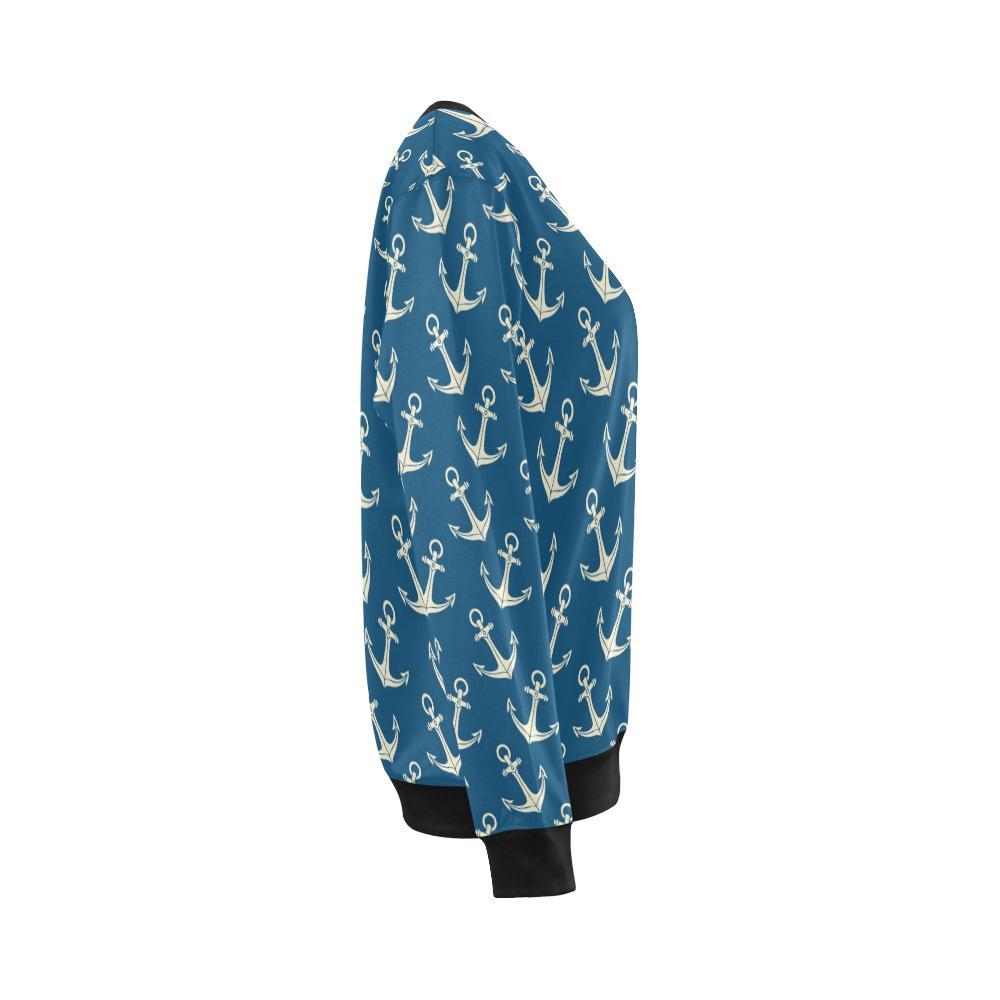 Anchor Nautical Print Pattern Women Crewneck Sweatshirt-grizzshop