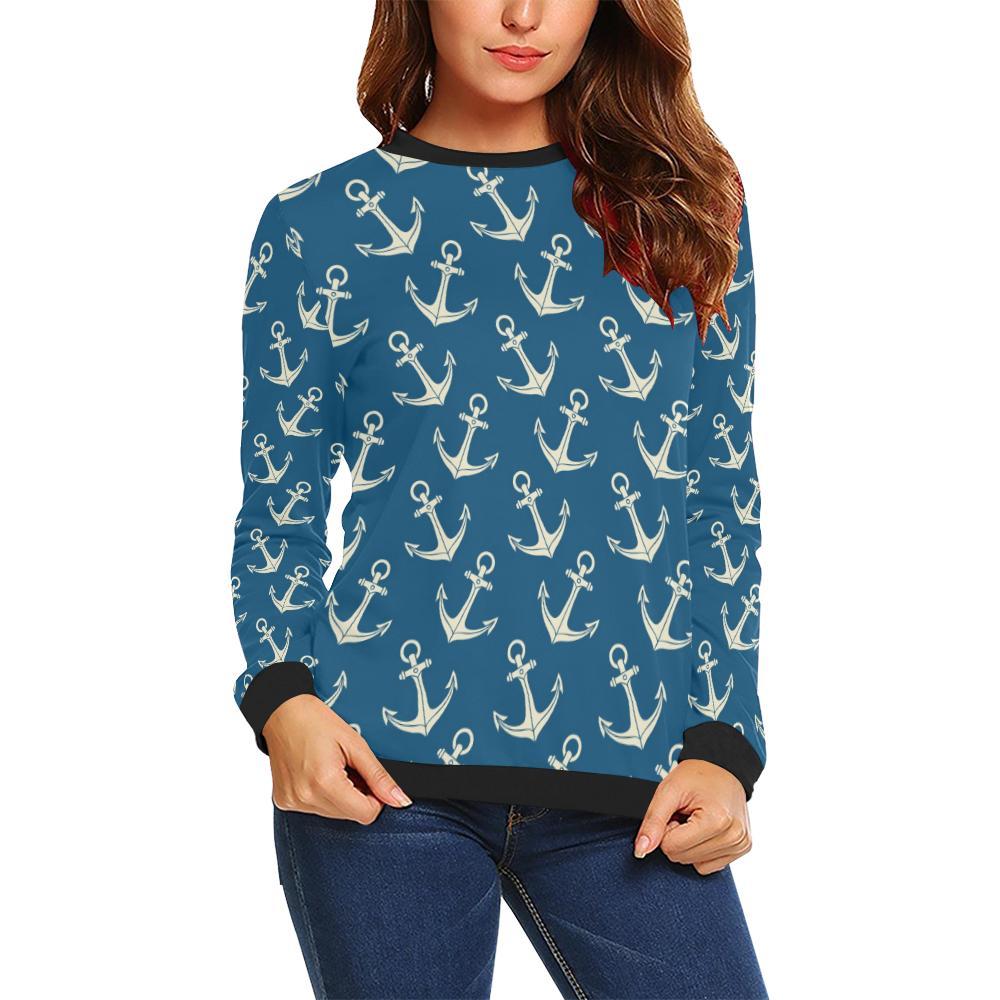 Anchor Nautical Print Pattern Women Crewneck Sweatshirt-grizzshop