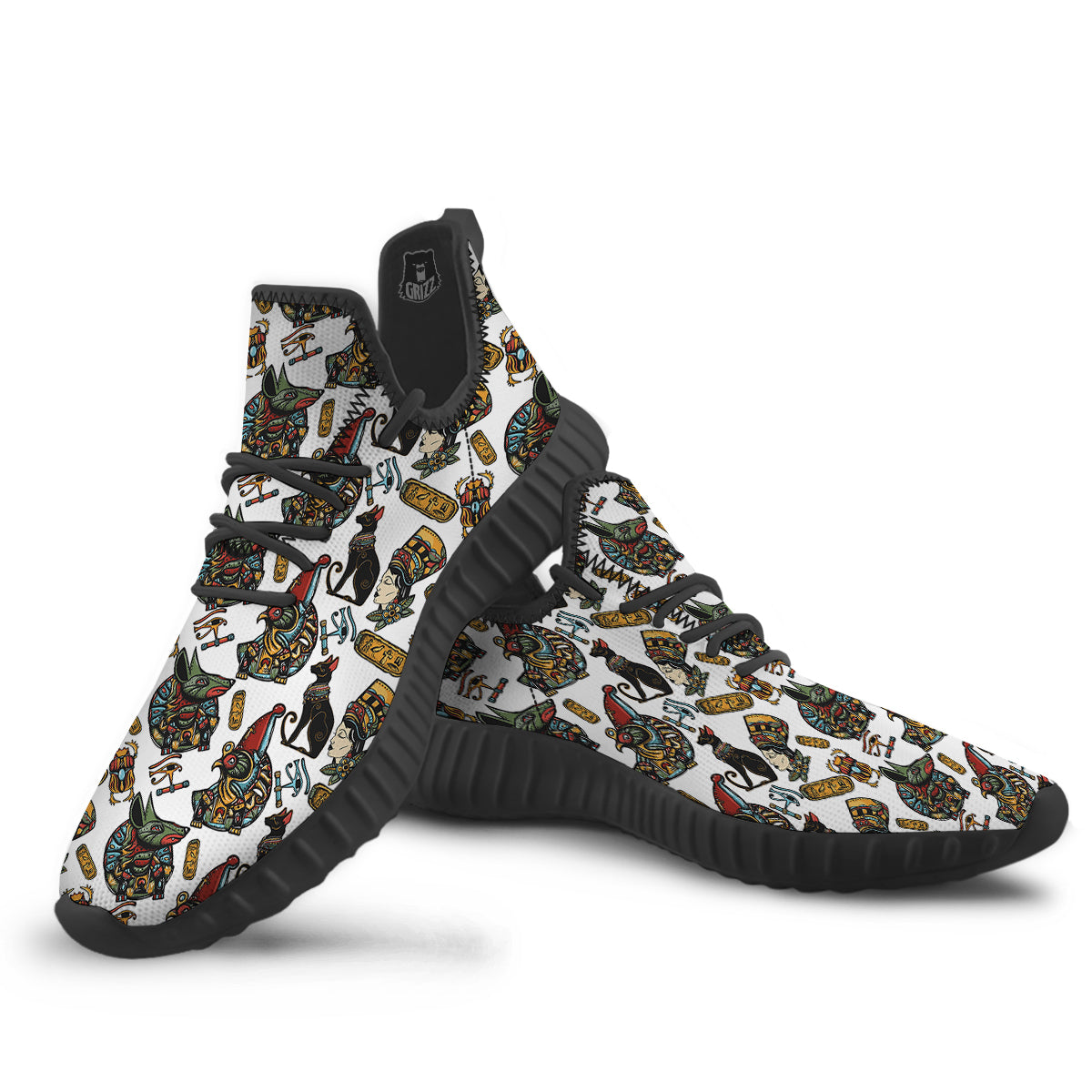 Ancient Egypt Old School Tattoo Print Pattern Black Walking Shoes-grizzshop