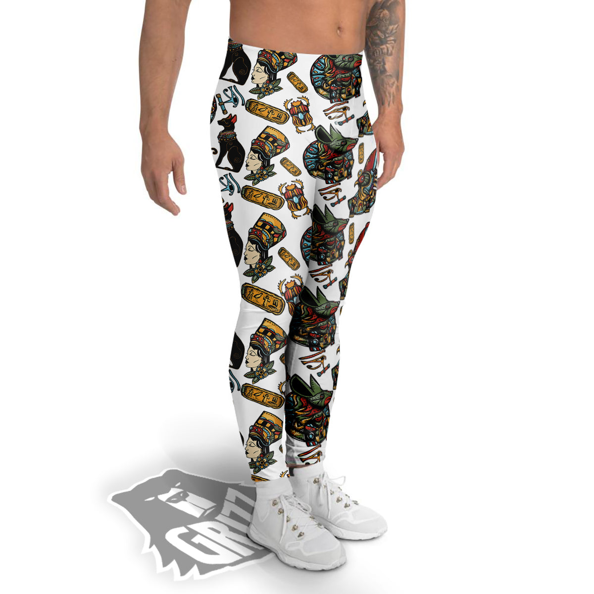 Ancient Egypt Old School Tattoo Print Pattern Men's Leggings-grizzshop
