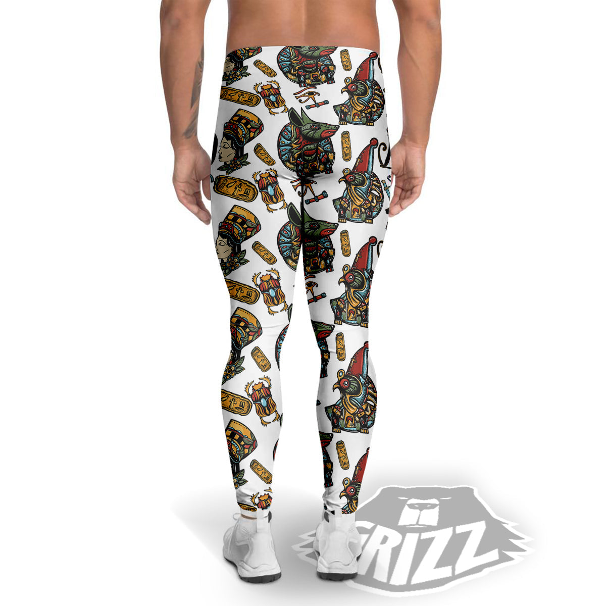 Ancient Egypt Old School Tattoo Print Pattern Men's Leggings-grizzshop