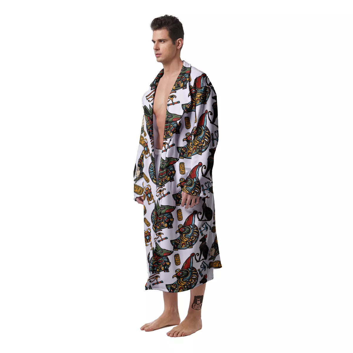 Ancient Egypt Old School Tattoo Print Pattern Men's Robe-grizzshop