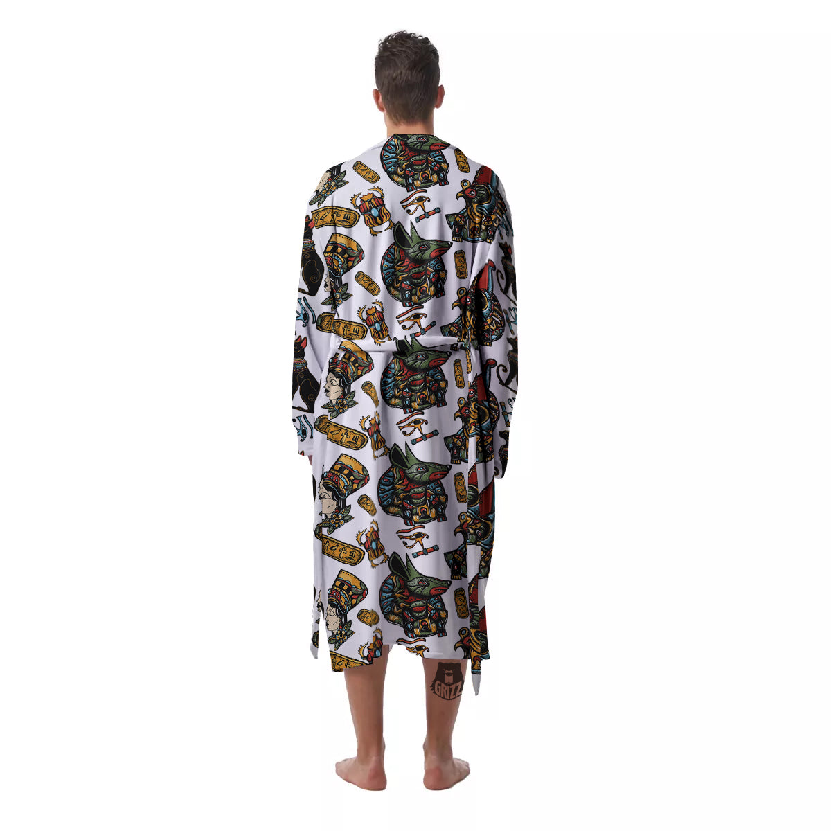 Ancient Egypt Old School Tattoo Print Pattern Men's Robe-grizzshop