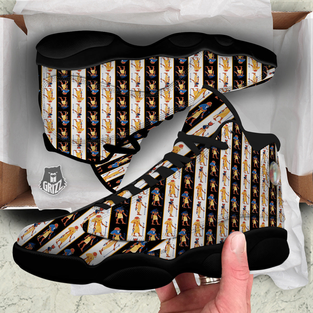 Ancient Egypt Stripe Print Pattern Black Basketball Shoes-grizzshop