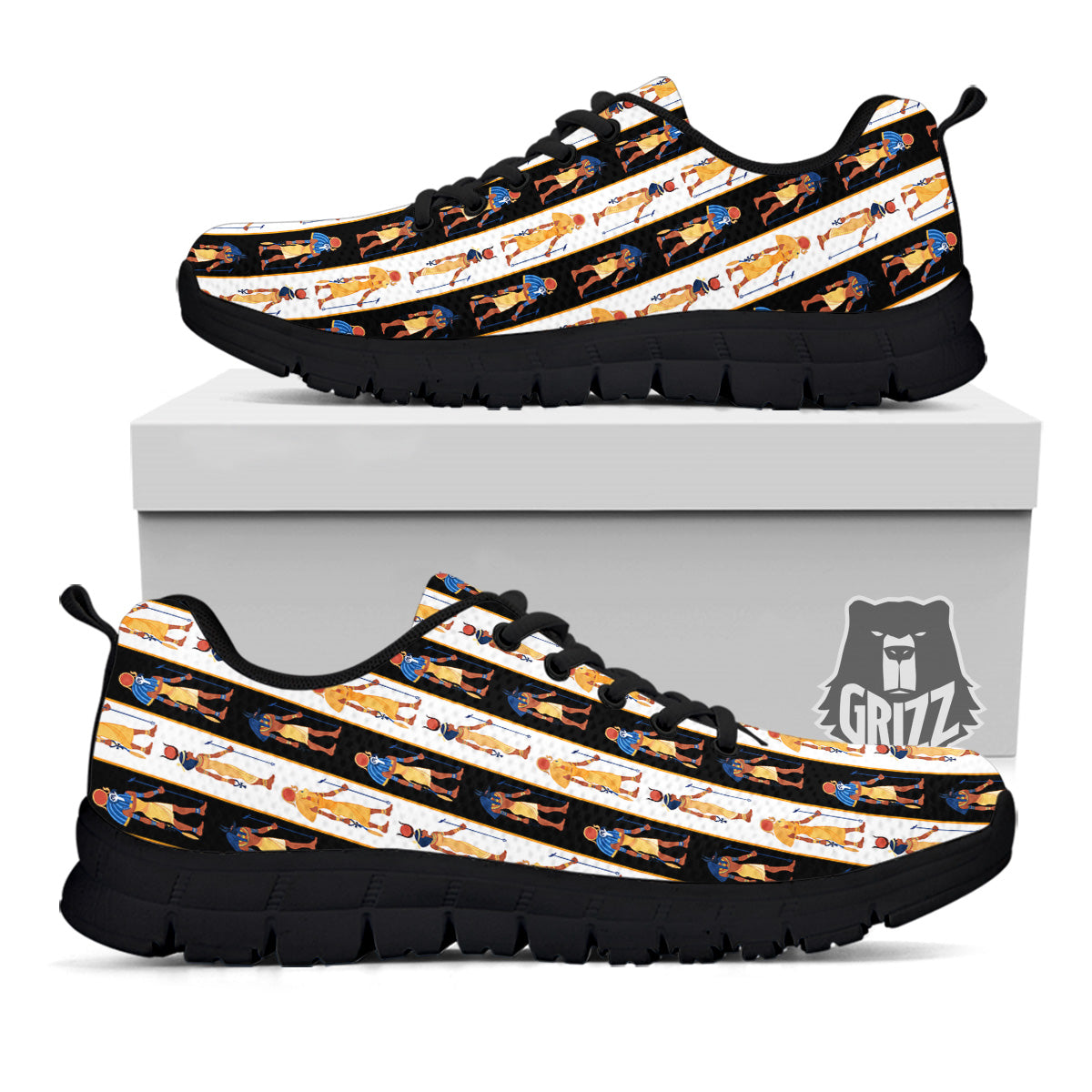 Ancient Egypt Stripe Print Pattern Black Sneaker-grizzshop