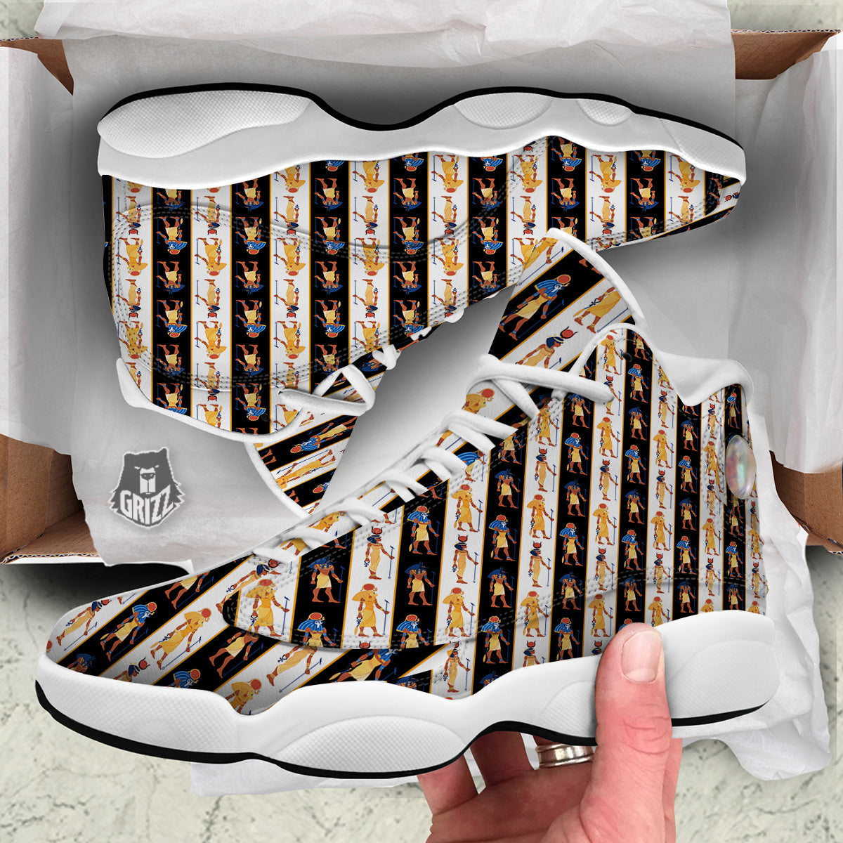 Ancient Egypt Stripe Print Pattern White Basketball Shoes-grizzshop