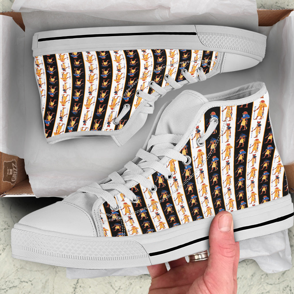Ancient Egypt Stripe Print Pattern White High Top Shoes-grizzshop