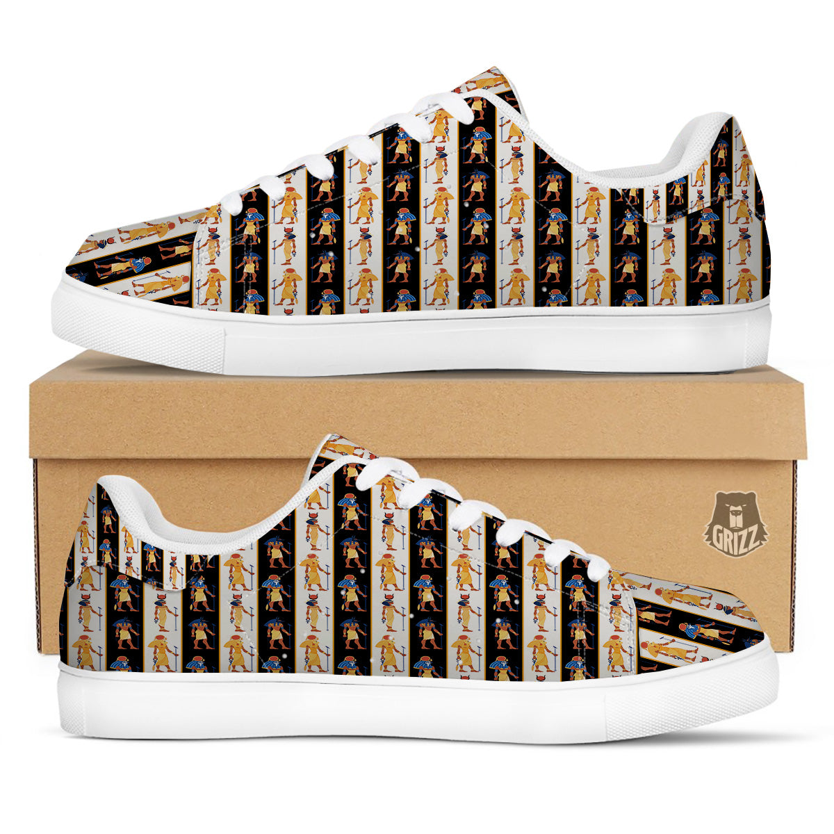 Ancient Egypt Stripe Print Pattern White Low Top Sneakers-grizzshop