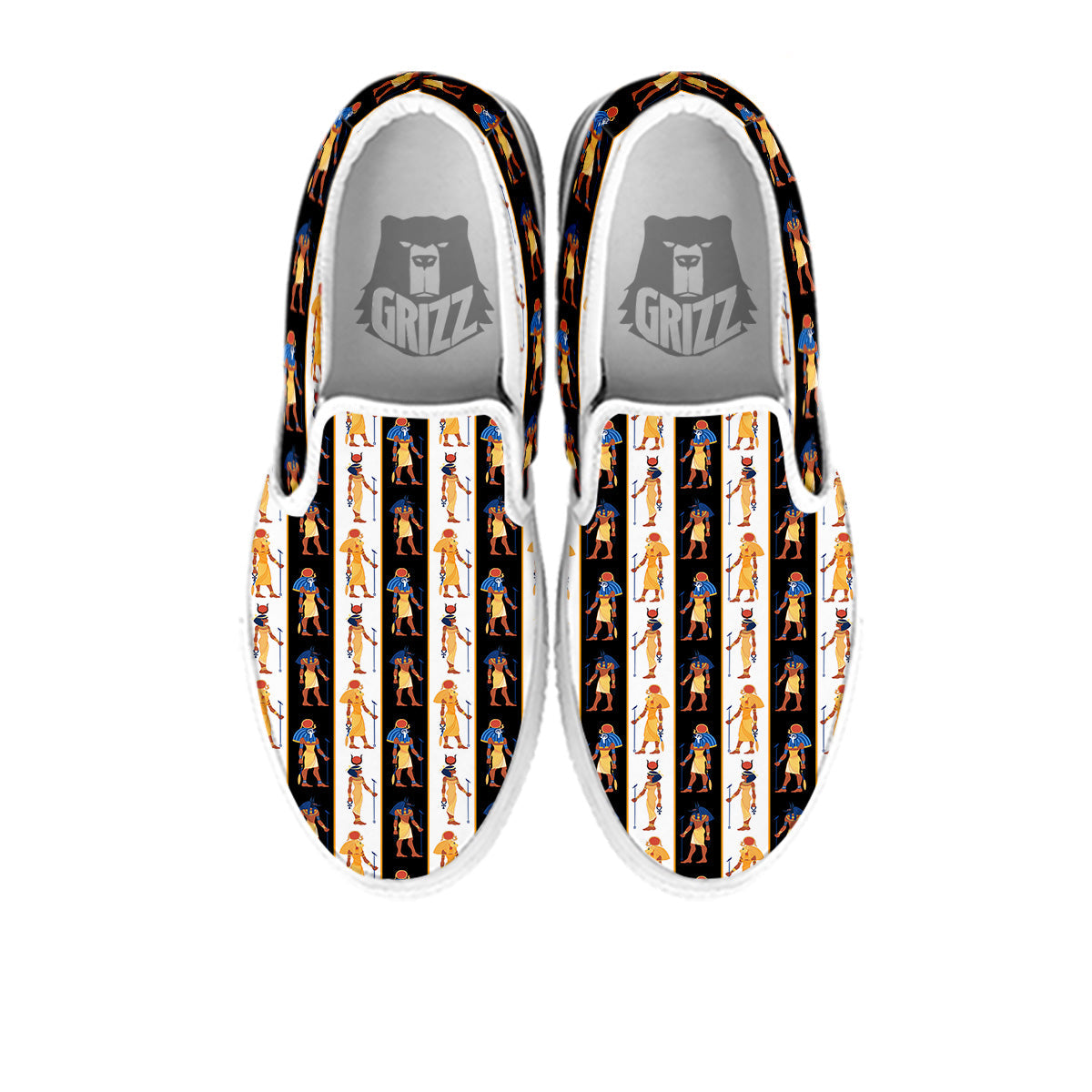 Ancient Egypt Stripe Print Pattern White Slip On Shoes-grizzshop