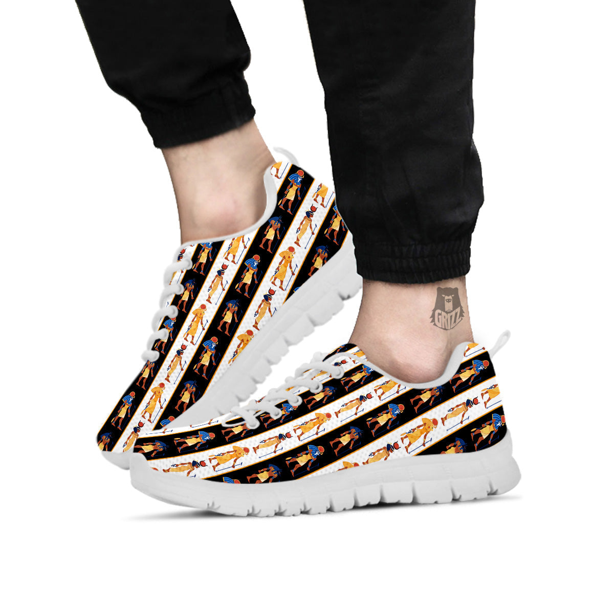 Ancient Egypt Stripe Print Pattern White Sneaker-grizzshop
