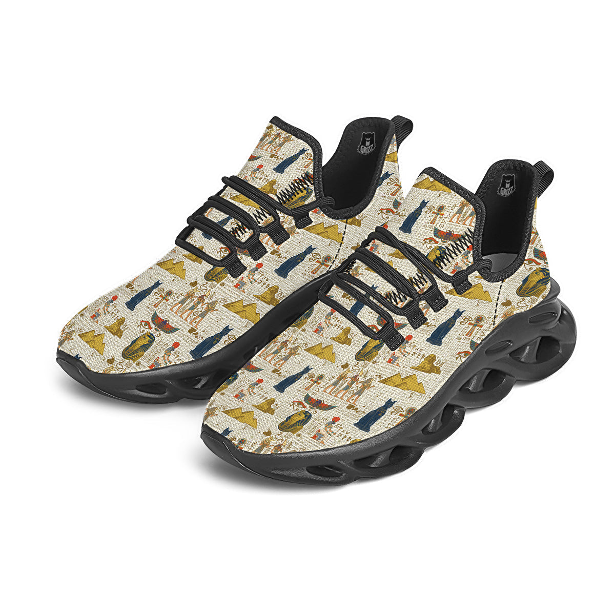 Ancient Egypt Text Print Pattern Black Running Shoes-grizzshop