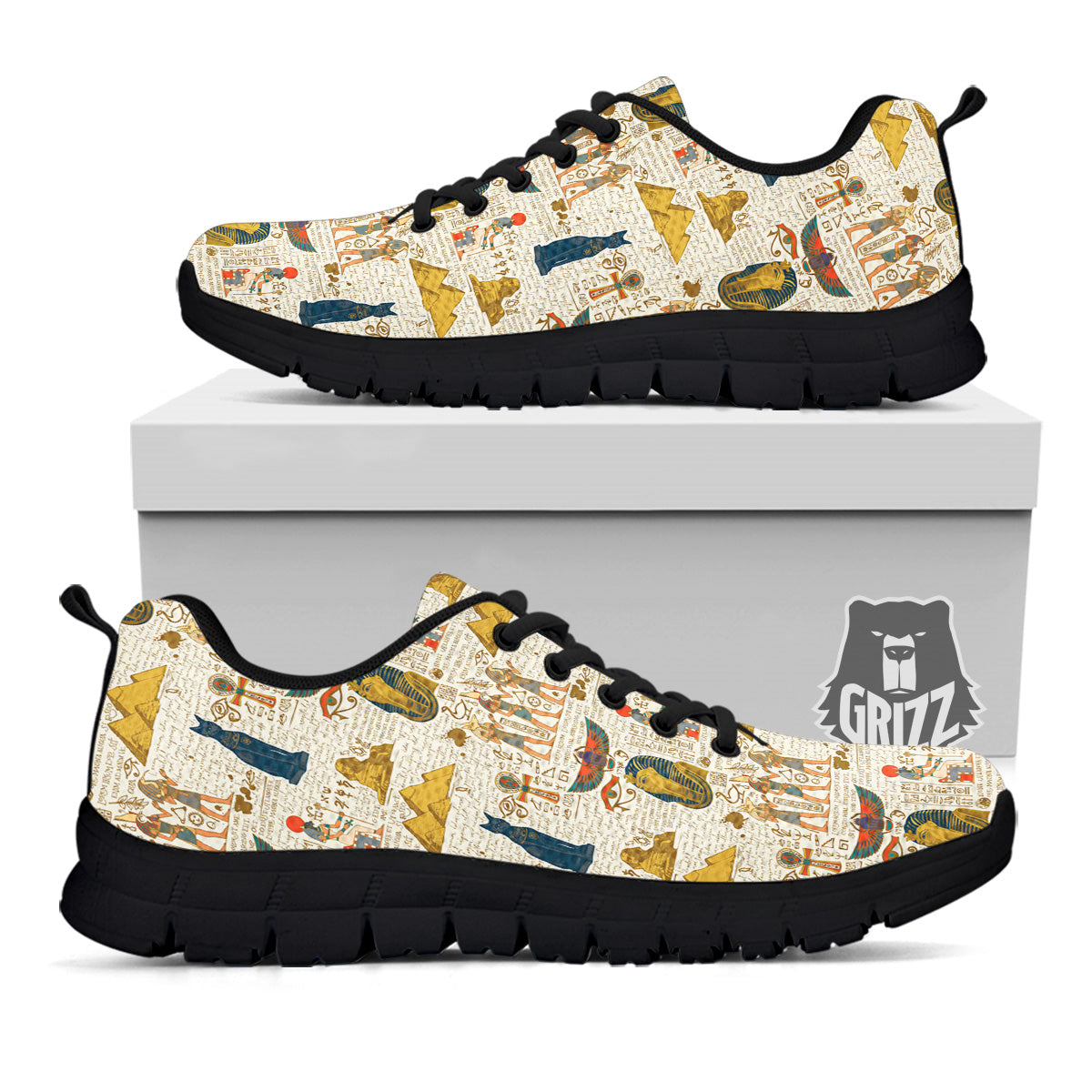 Ancient Egypt Text Print Pattern Black Sneaker-grizzshop