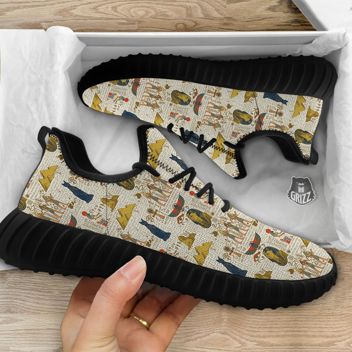 Ancient Egypt Text Print Pattern Black Walking Shoes-grizzshop