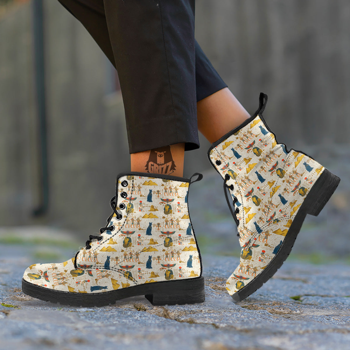 Ancient Egypt Text Print Pattern Leather Boots-grizzshop