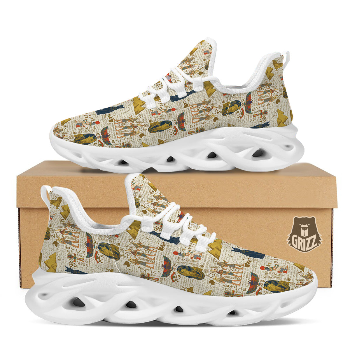 Ancient Egypt Text Print Pattern White Running Shoes-grizzshop