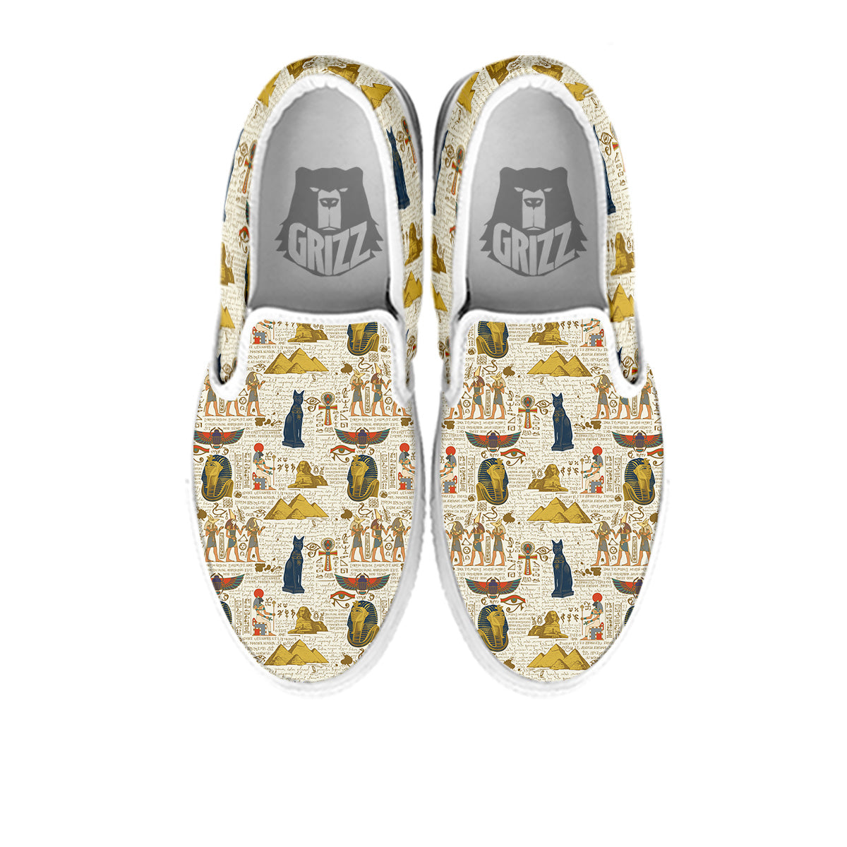 Ancient Egypt Text Print Pattern White Slip On Shoes-grizzshop