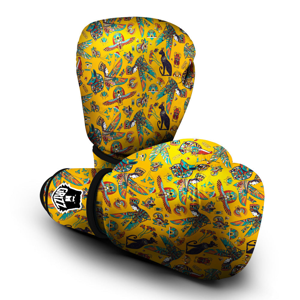 Ancient Egypt Yellow Print Pattern Boxing Gloves-grizzshop
