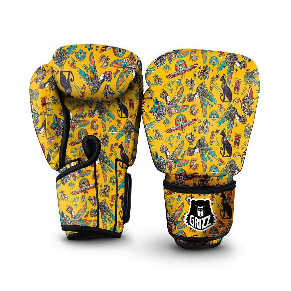 Ancient Egypt Yellow Print Pattern Boxing Gloves-grizzshop