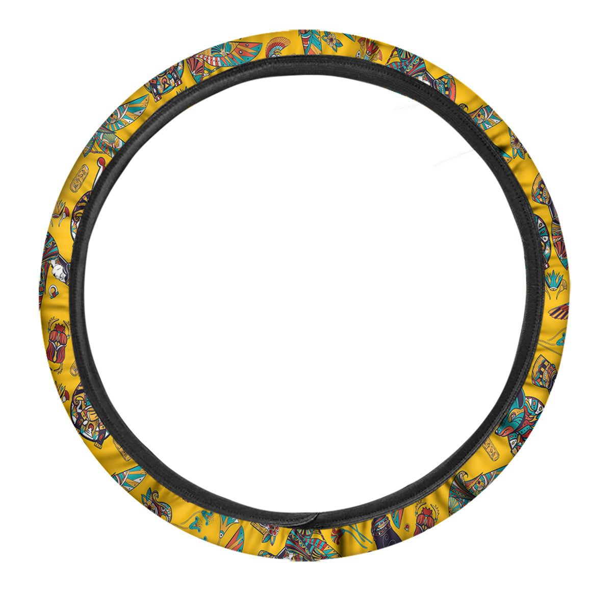 Ancient Egypt Yellow Print Pattern Car Steering Wheel Cover-grizzshop