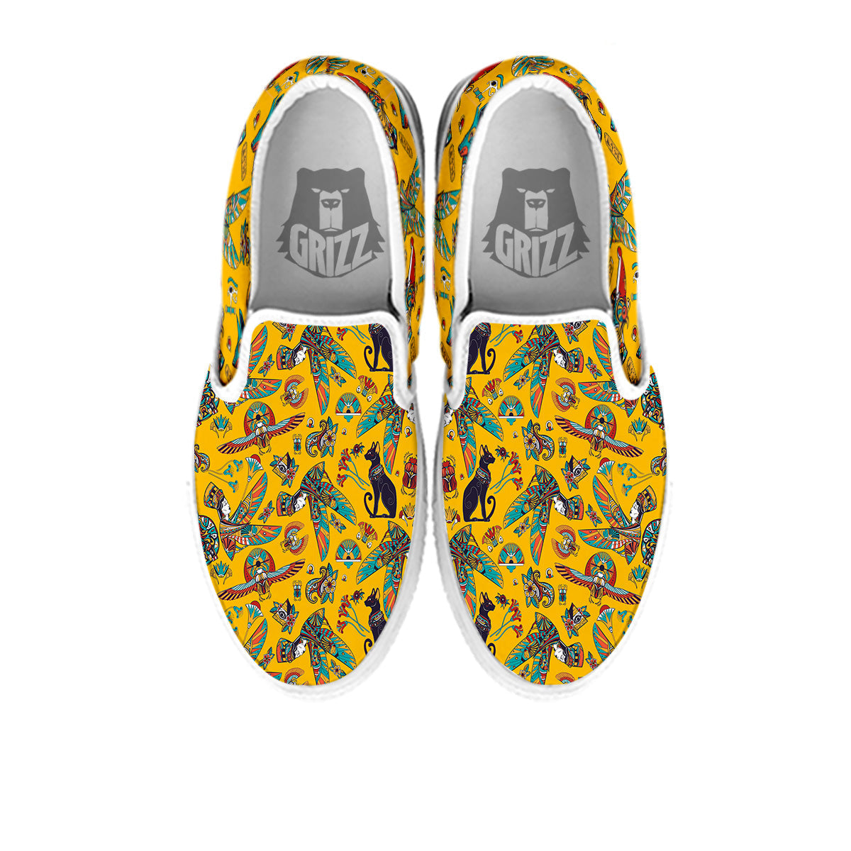 Ancient Egypt Yellow Print Pattern White Slip On Shoes-grizzshop