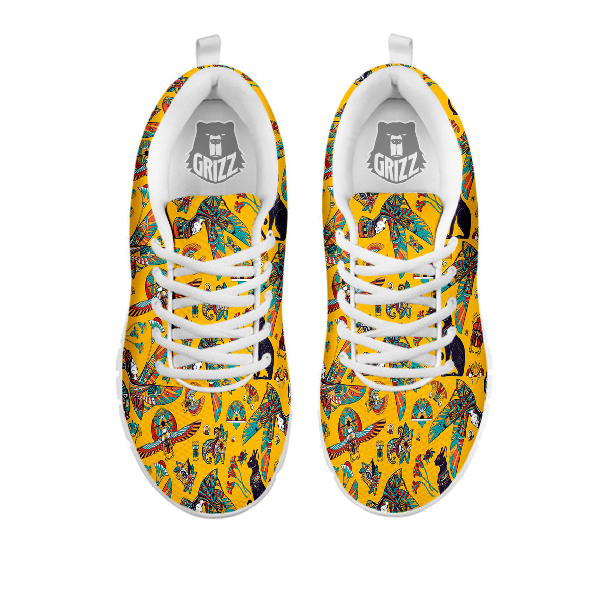 Ancient Egypt Yellow Print Pattern White Sneaker-grizzshop