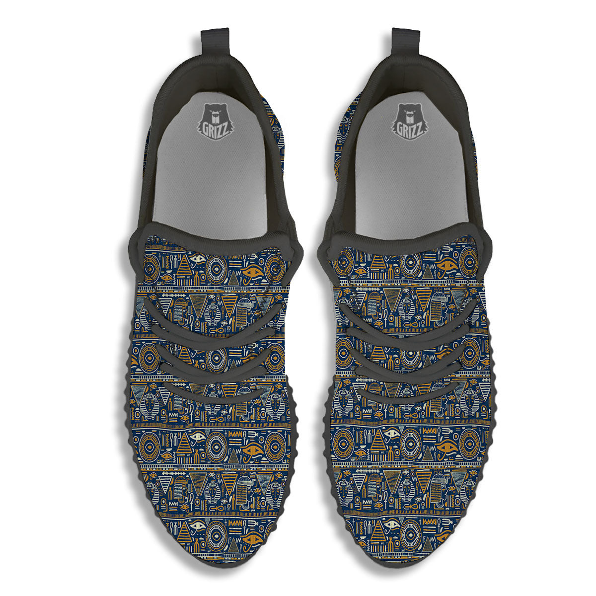 Ancient Egyptian Tribal Blue Print Pattern Black Walking Shoes-grizzshop