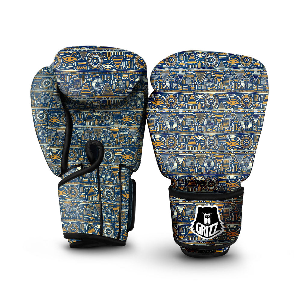 Ancient Egyptian Tribal Blue Print Pattern Boxing Gloves-grizzshop