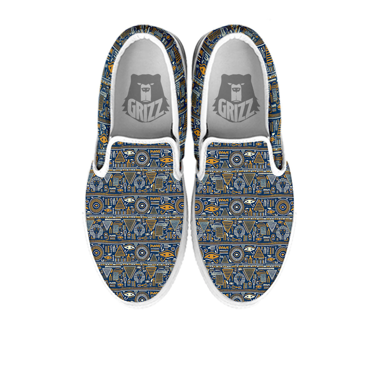 Ancient Egyptian Tribal Blue Print Pattern White Slip On Shoes-grizzshop