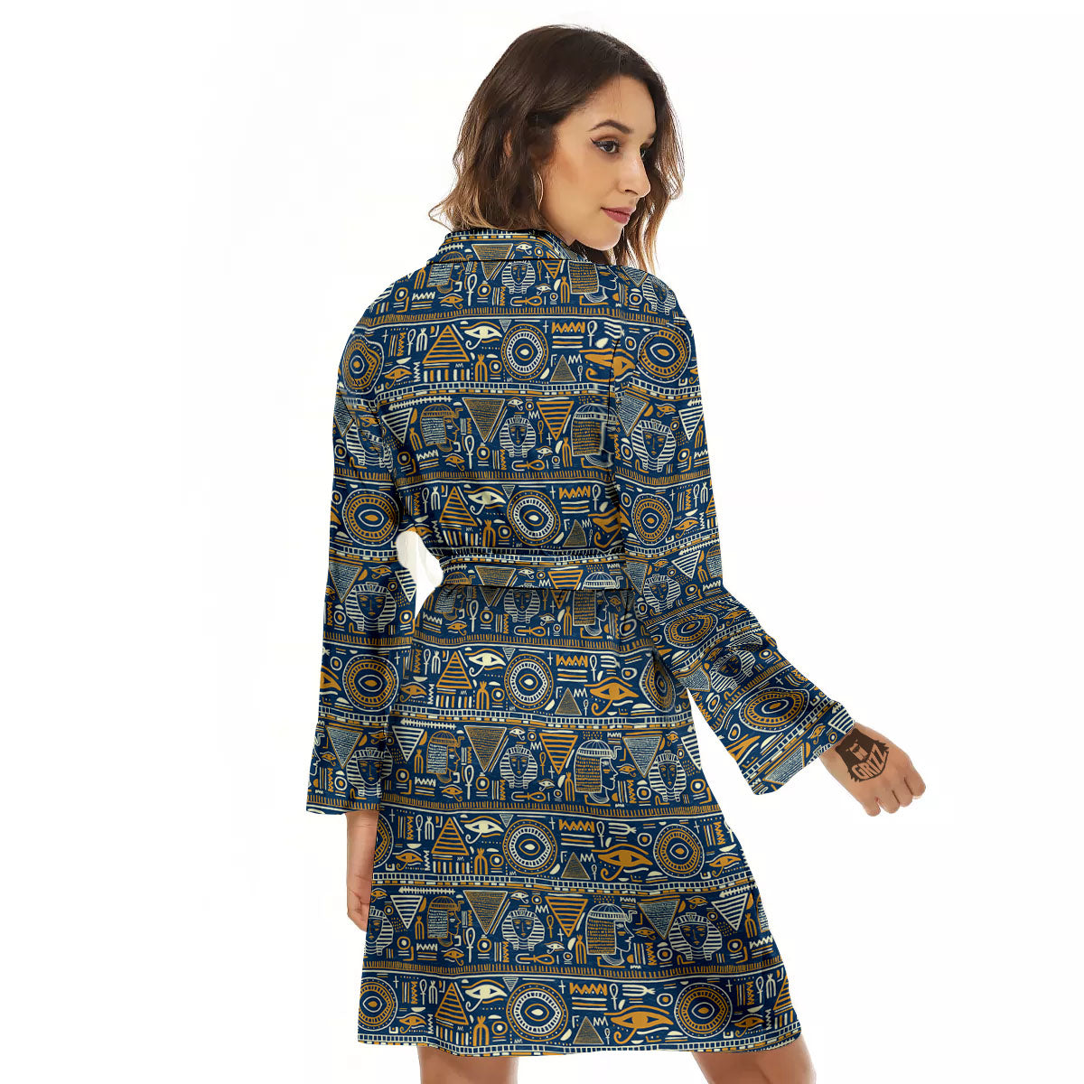 Ancient Egyptian Tribal Blue Print Pattern Women's Robe-grizzshop