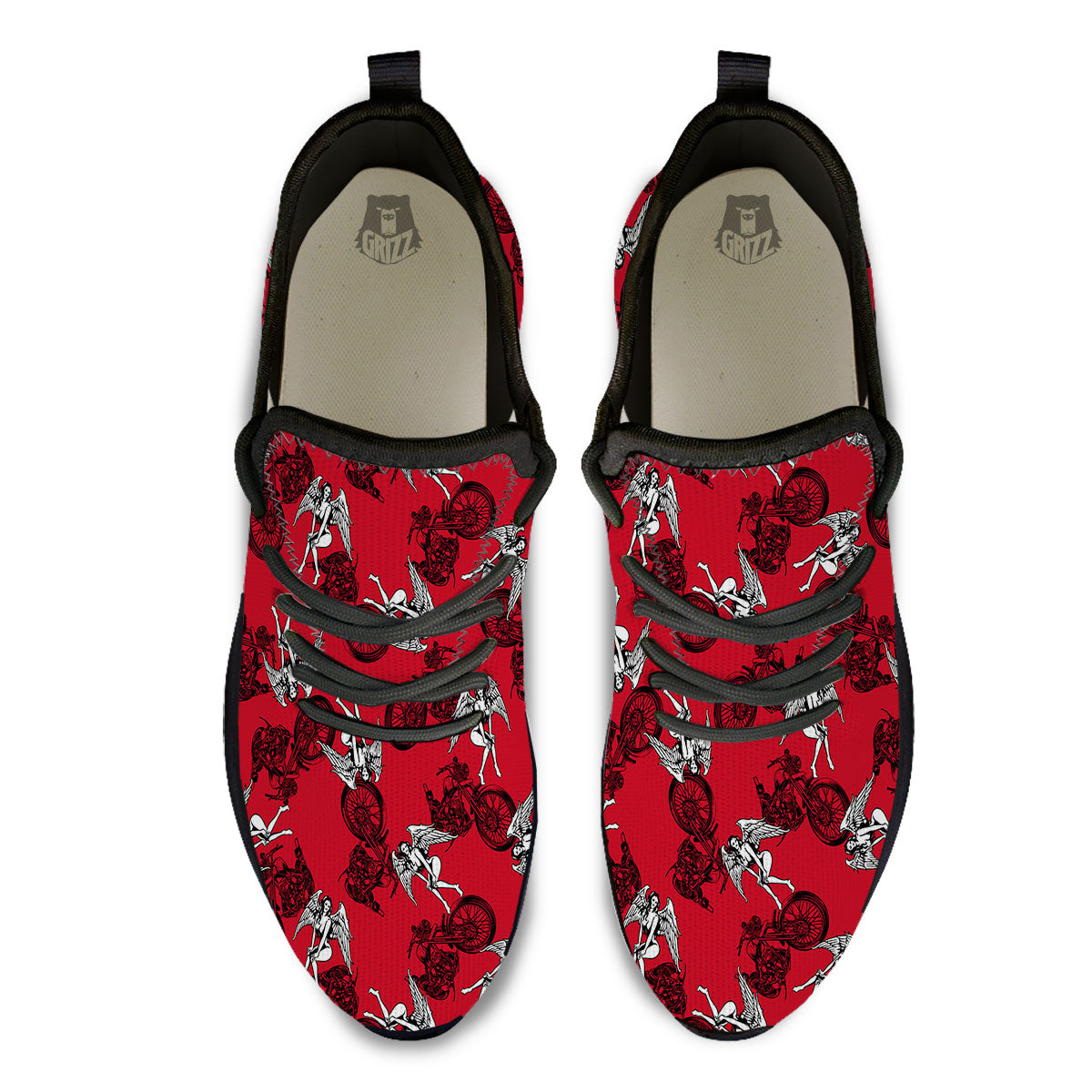 Angel And Motorcycle Print Pattern Black Athletic Shoes-grizzshop