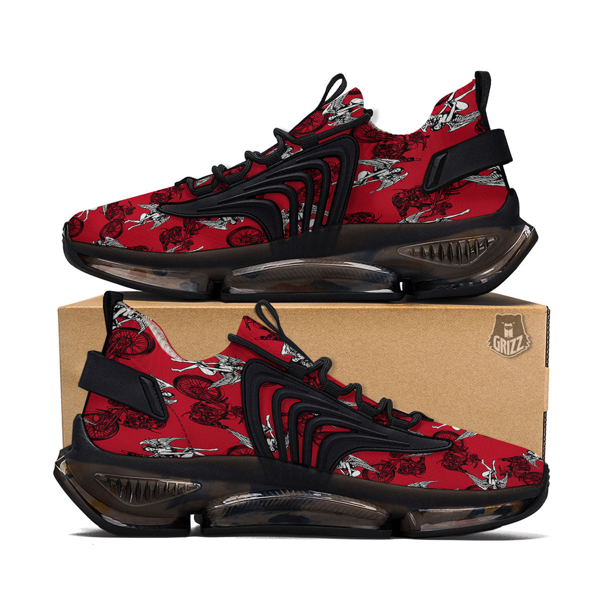 Angel And Motorcycle Print Pattern Black Gym Shoes-grizzshop