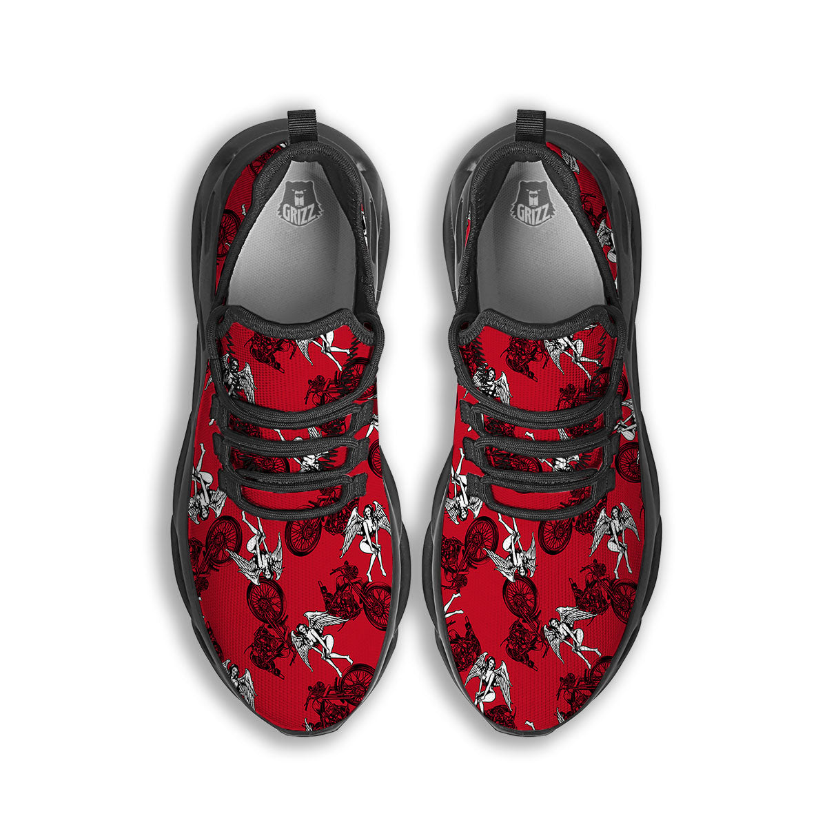 Angel And Motorcycle Print Pattern Black Running Shoes-grizzshop