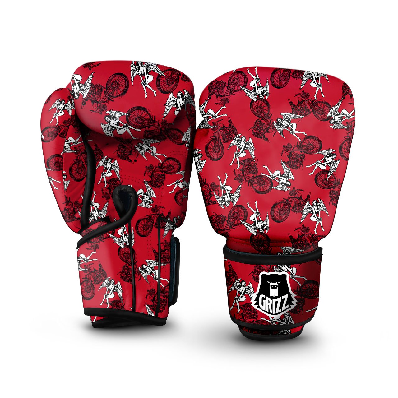 Angel And Motorcycle Print Pattern Boxing Gloves-grizzshop