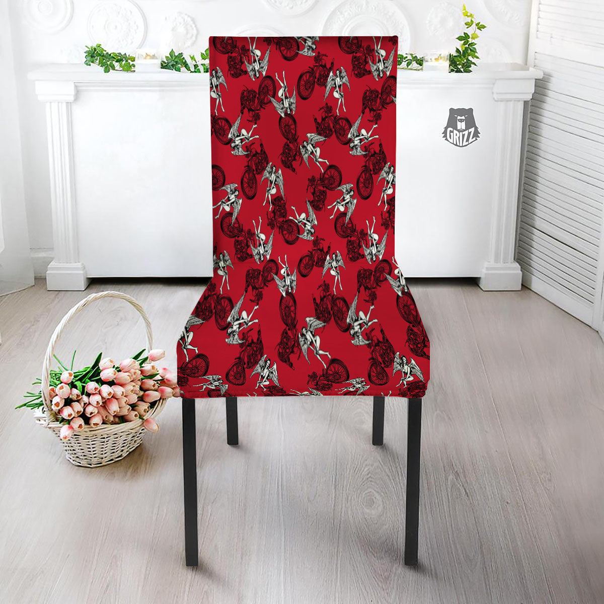 Angel And Motorcycle Print Pattern Dining Chair Slipcover-grizzshop