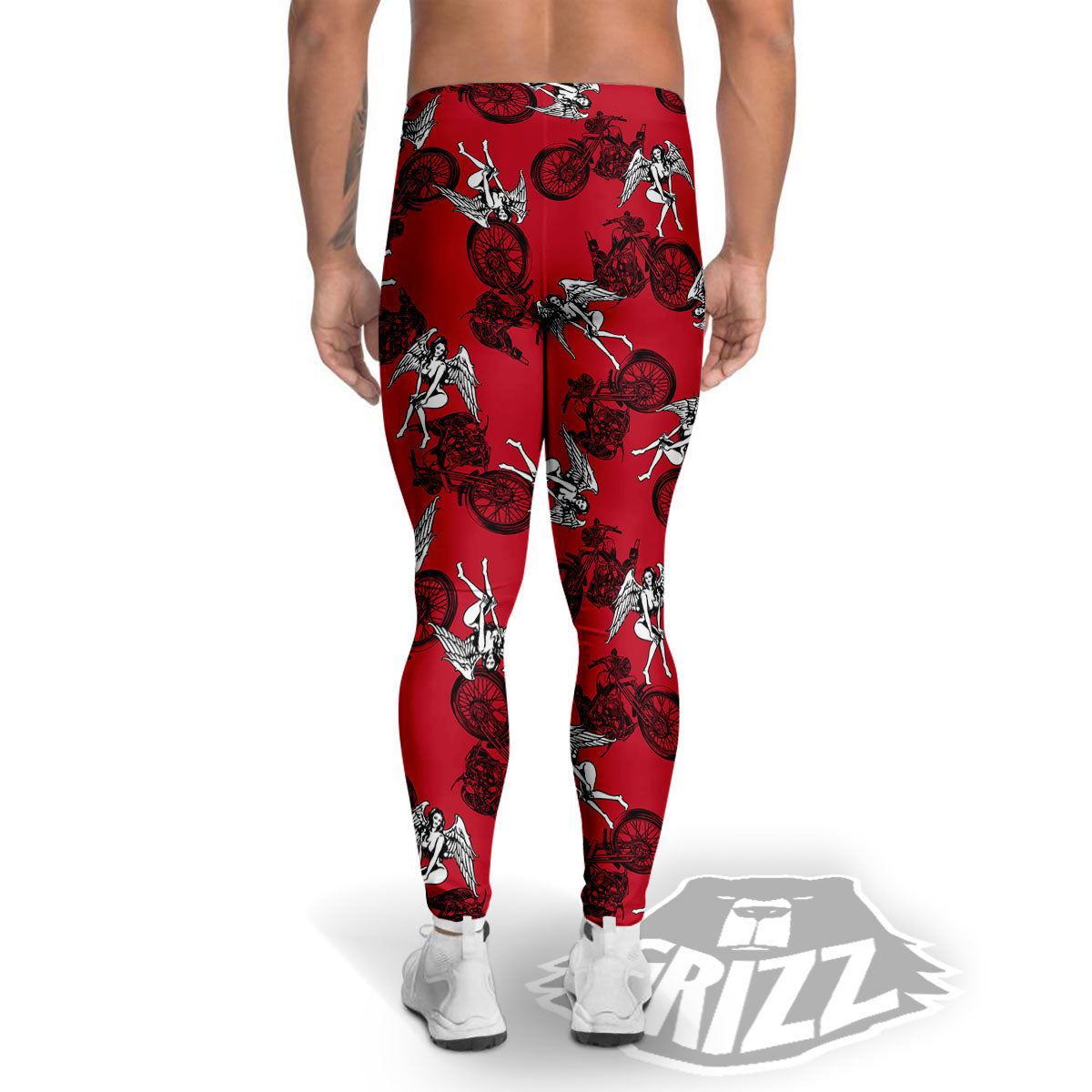 Angel And Motorcycle Print Pattern Men's Leggings-grizzshop