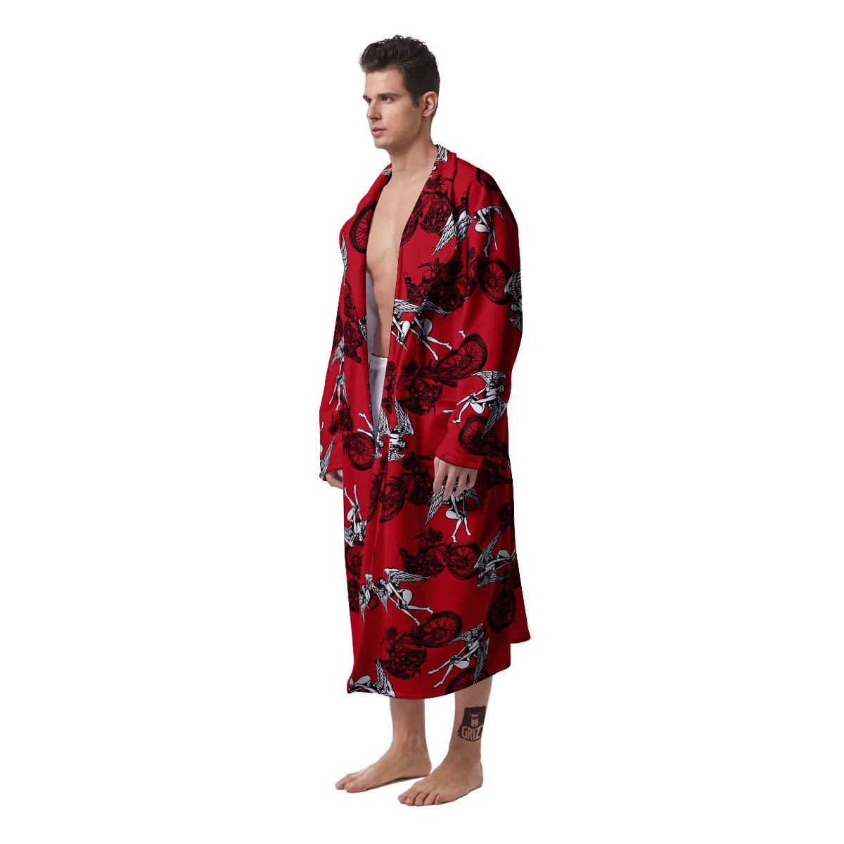 Angel And Motorcycle Print Pattern Men's Robe-grizzshop